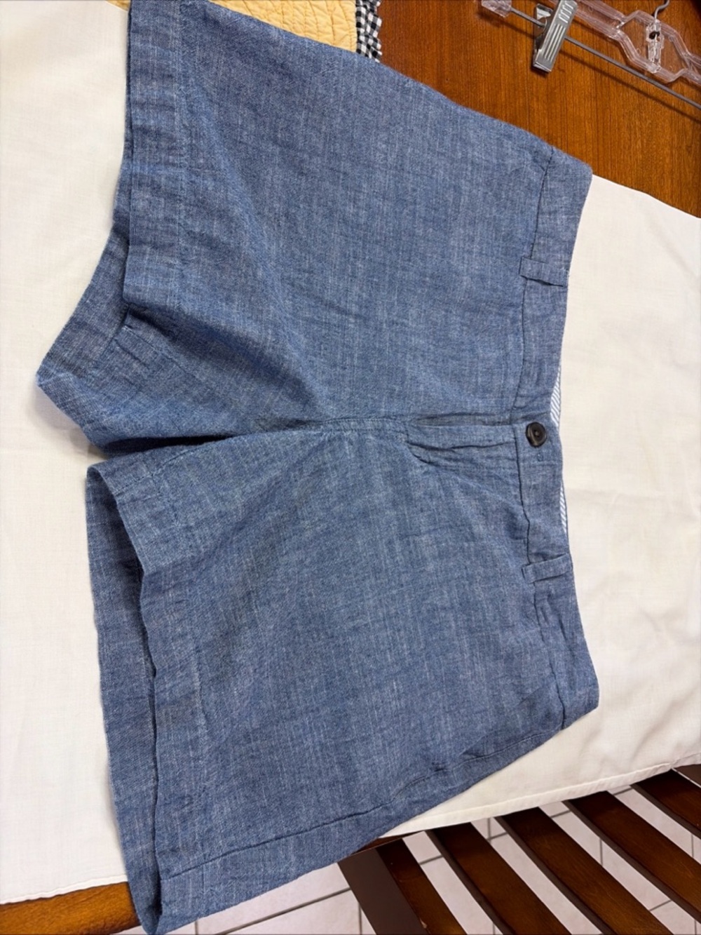 Blue Linen-Blend Shorts